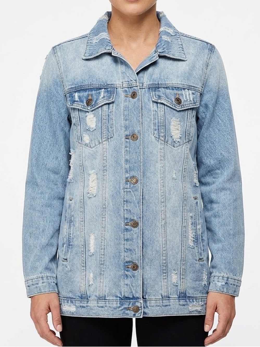 Windsor Distressed Denim Jacket Womens M Light Wash Ripped 100 Cotton AB1616